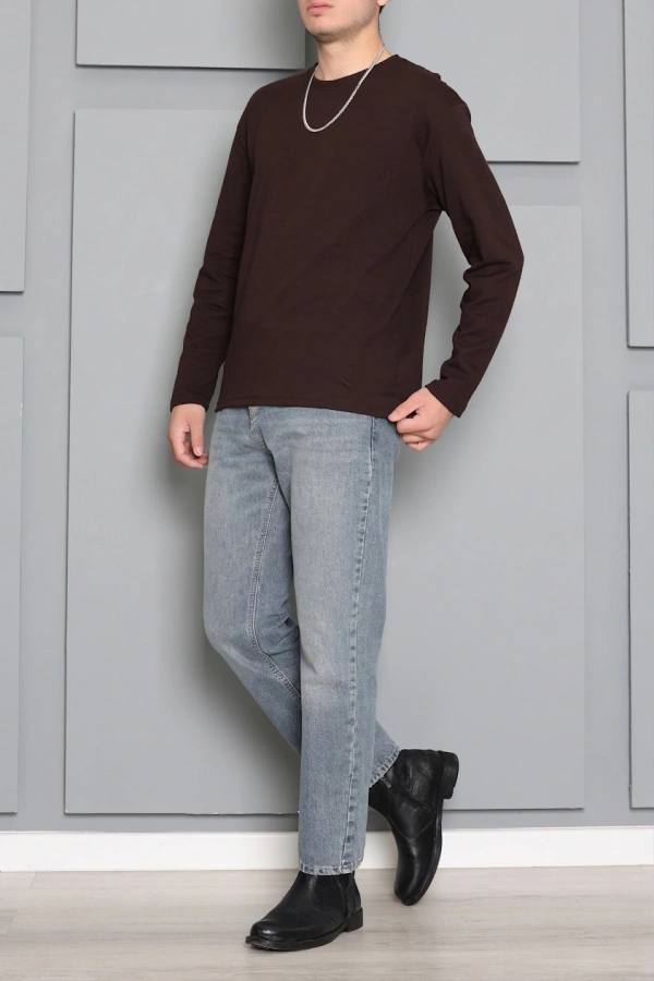Erkek Acıkahve 2 İplik Penye Uzun Kollu Sweatshirt 6