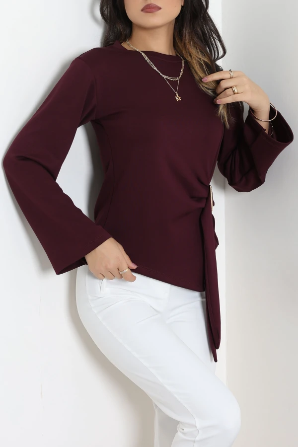 Toka Detaylı Kimono Kol Modal Bluz Mürdüm 3