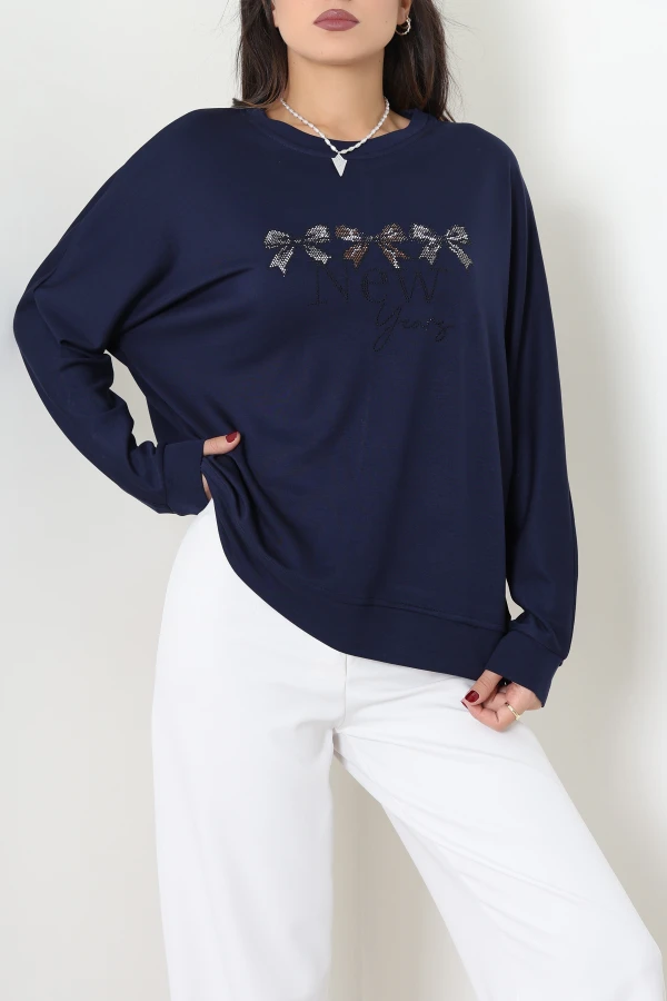 Taş Detay Modal Sweat Lacivert 3
