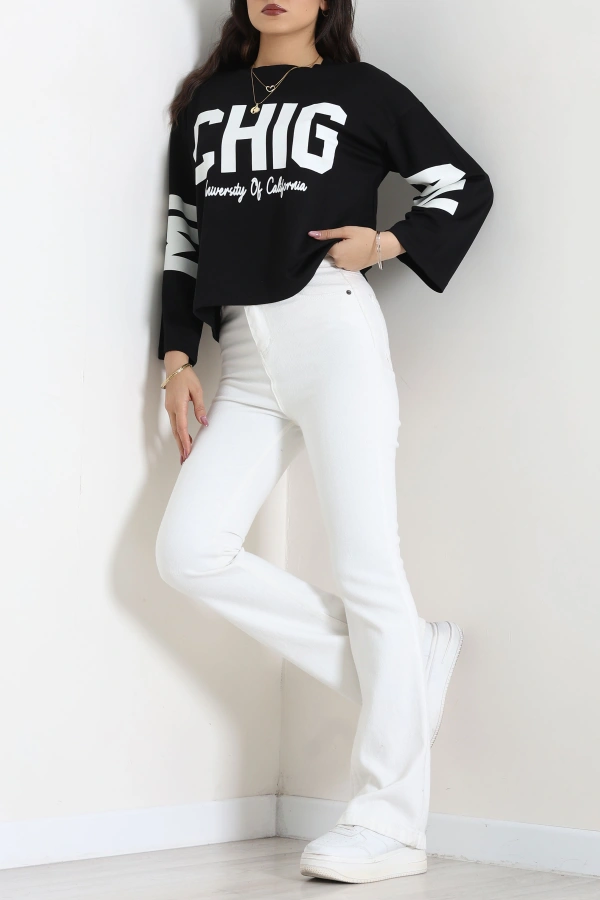 Baskılı Modal Sweat Siyah 4