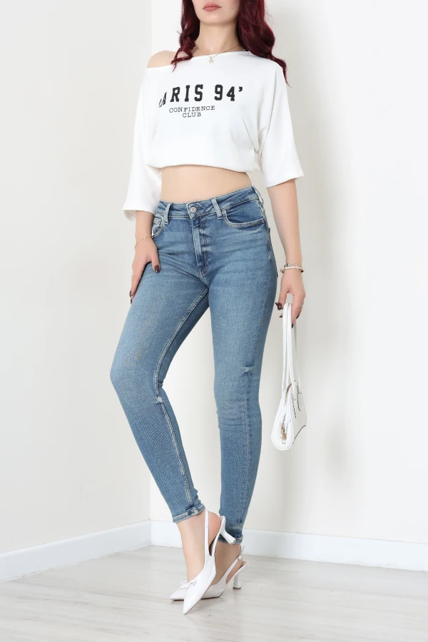 Kadın Mavi Dar Paça Yüksek Bel Kot Pantolon Slim Fit