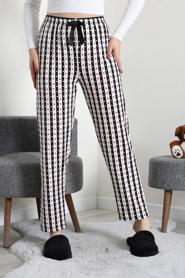 Kadın Siyah Havlu Kemerli Rahat Kalıp Pijama Altı