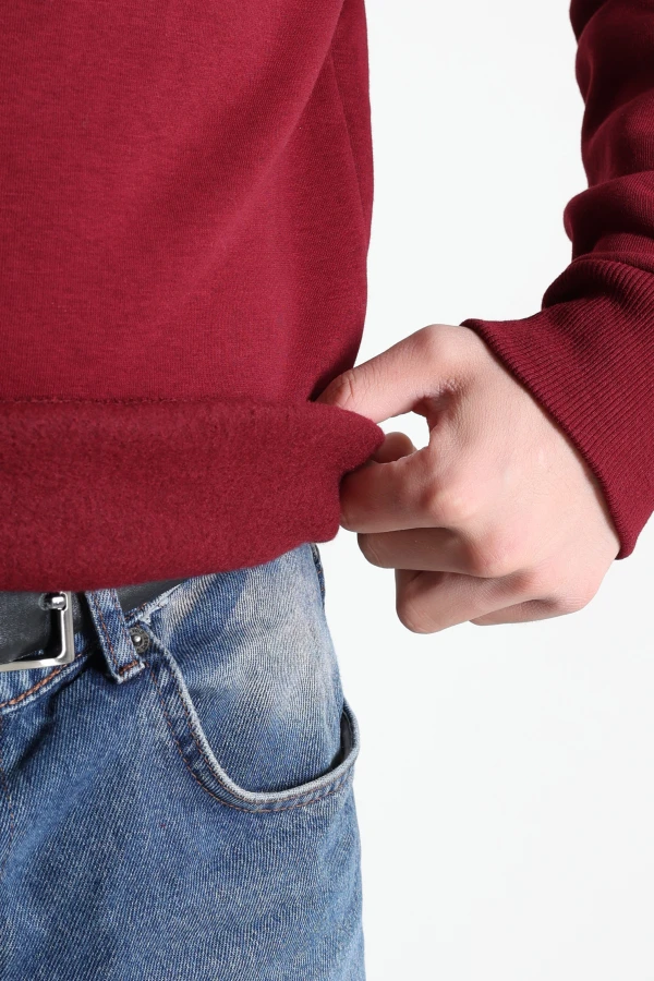 Bisiklet Yaka Baskılı Şardonlu 3 İplik Erkek Sweat Bordo 8