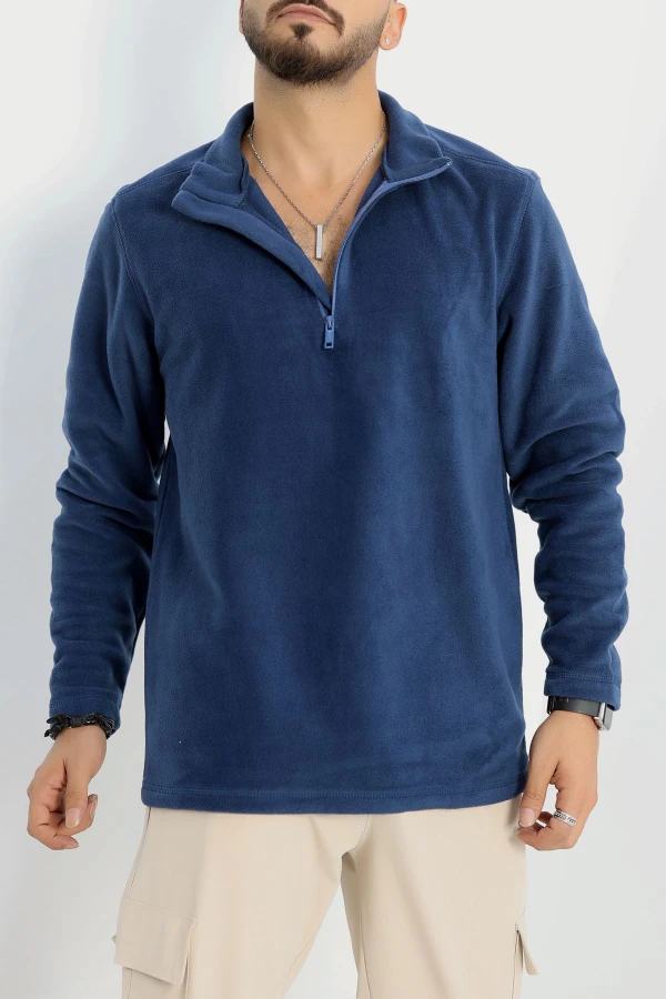 Yarım Fermuar Erkek Polar Sweat İndigo 2