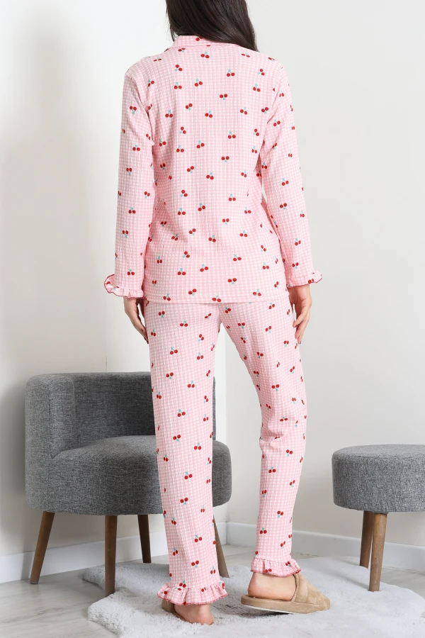Bürümcük Düğmeli Pijama Takımı Somonbeyaz 8