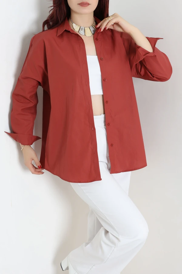Oversize Poplin Gömlek Kiremit