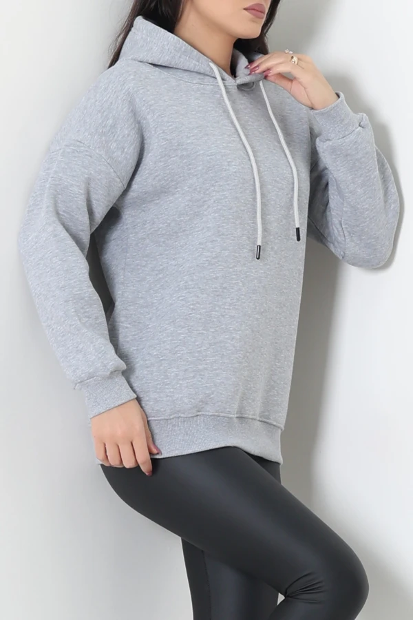 3 İplik Kapşonlu Sweat Gri 3