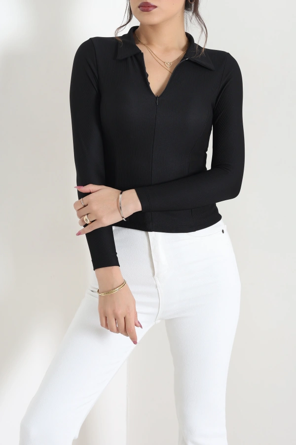 Polo Yaka Fermuarlı Body Siyah 3
