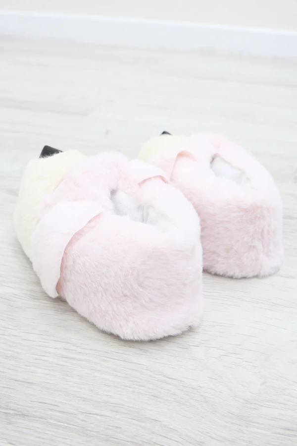 Çocuk Pudra Pembe Ev Panduf Sıcak Kaymaz Peluş Terlik 9