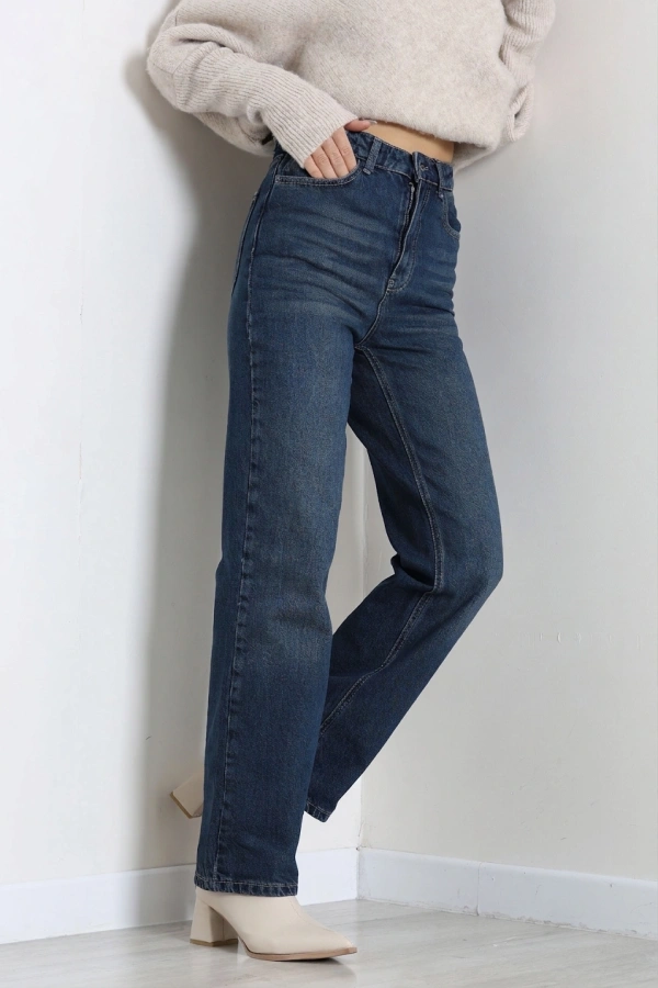 Kadın Tint Straight Fit Yüksek Bel Pamuklu Kot Pantolon 5
