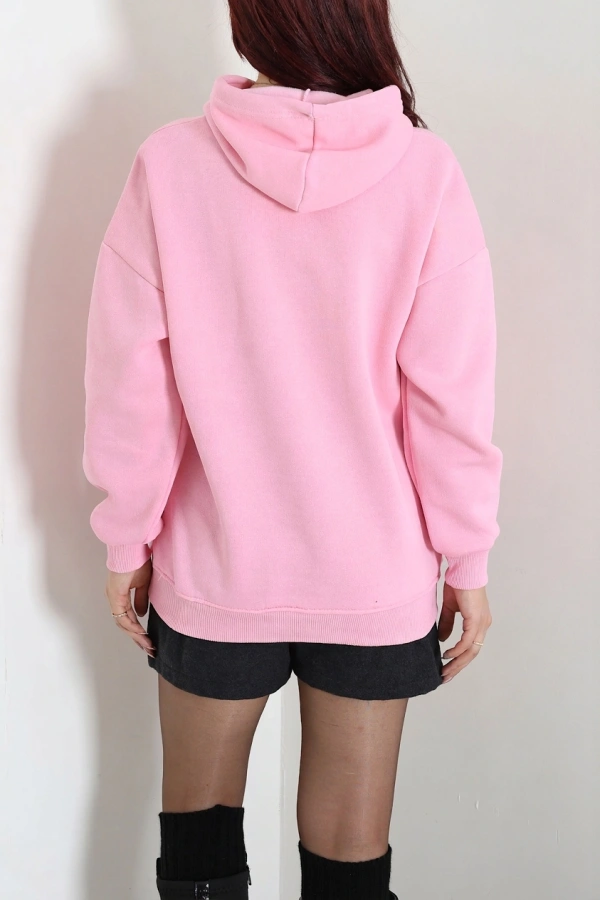 Kapşonlu Baskılı Sweat Pembe 8