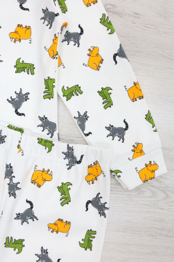 Erkek Çocuk Beyaz Turuncu Pamuklu Rahat Kalıp Pijama Takımı 6