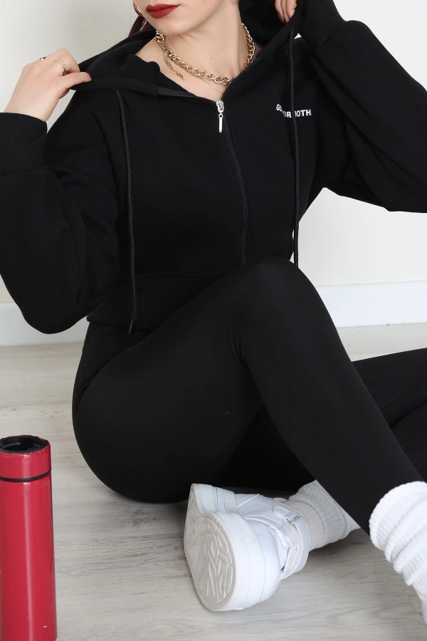 3 İplik Oversize Fermuarlı Sweat Siyah 5