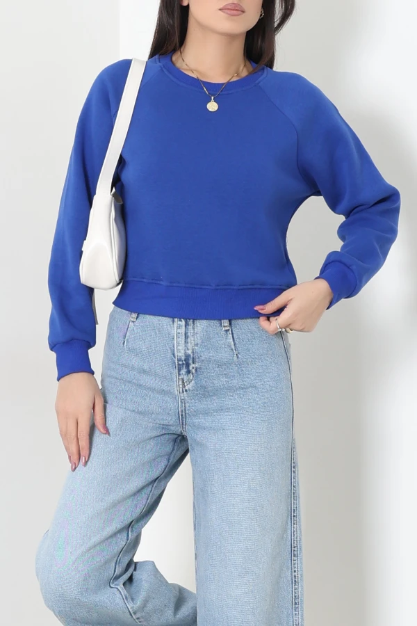 Bisiklet Yaka 3 İplik Sweat Saks 5
