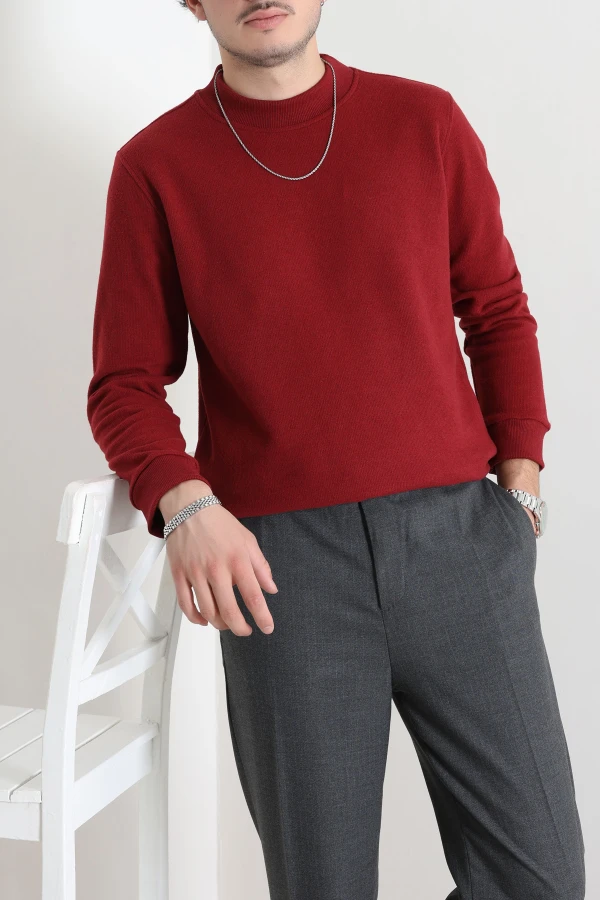 Selanik Yarım Boğazlı Erkek Sweat Bordo