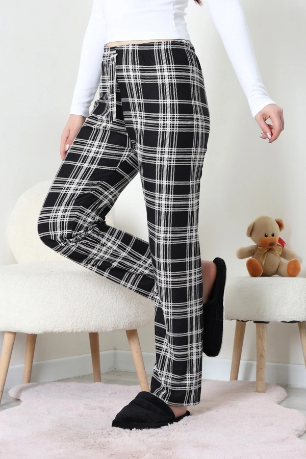Desenli Süet Pijama Altı Siyahbeyaz 5