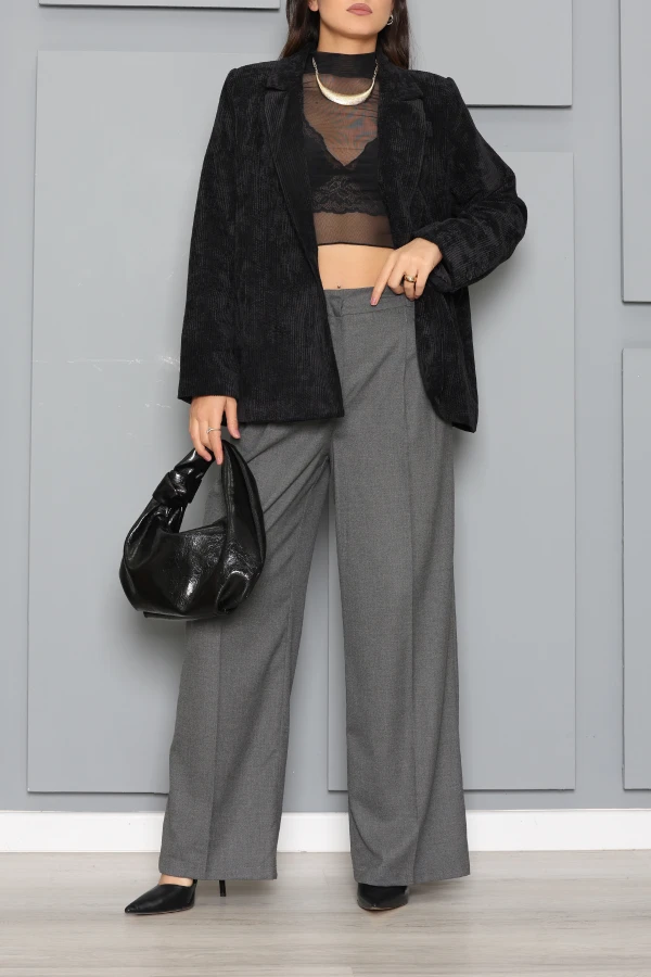 Oversize Astarlı Kadife Ceket Siyah 3