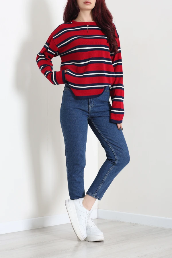 Kadın Mavi Yüksek Bel Mom Fit Yıkama Detaylı Kot Pantolon