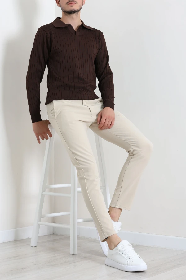 Polo Yaka Erkek Triko Sweat Kahve 3