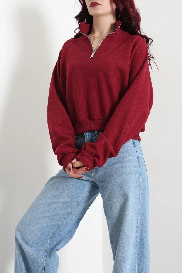 Kadın Bordo Yarasa Kol Oversize Sweat Tunik 5
