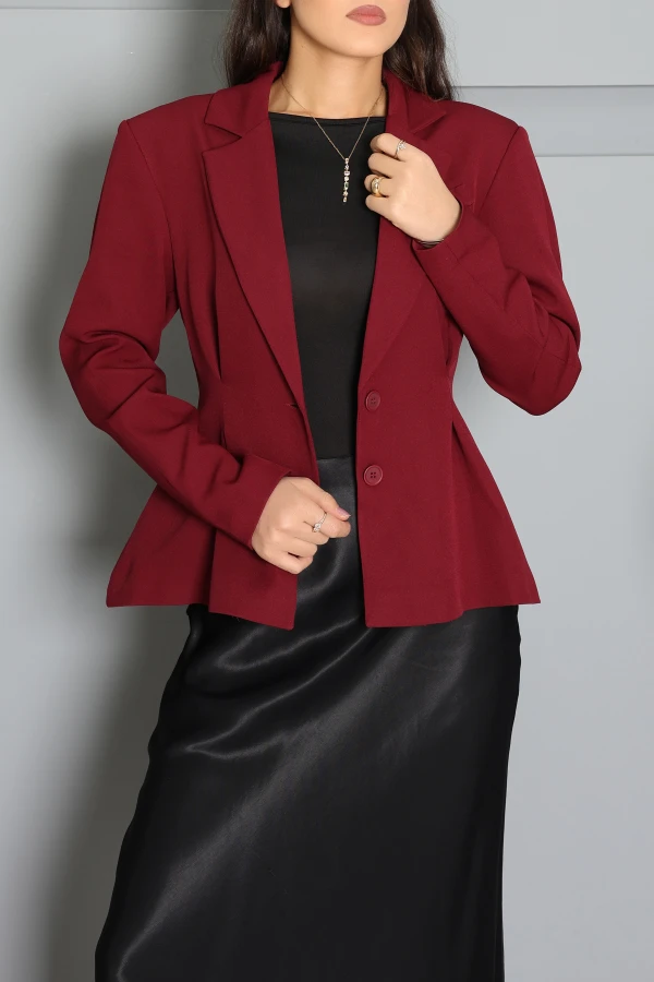 Pens Detay Blazer Ceket Bordo 4