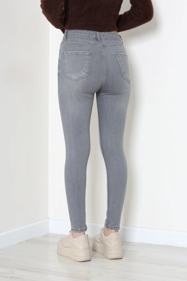 Kadın Gri Dar Paça Yüksek Bel Kot Pantolon 7
