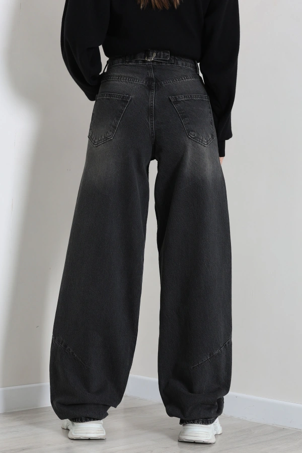 Kadın Füme Tokalı Baggy Fit Yüksek Bel Kot Pantolon 8