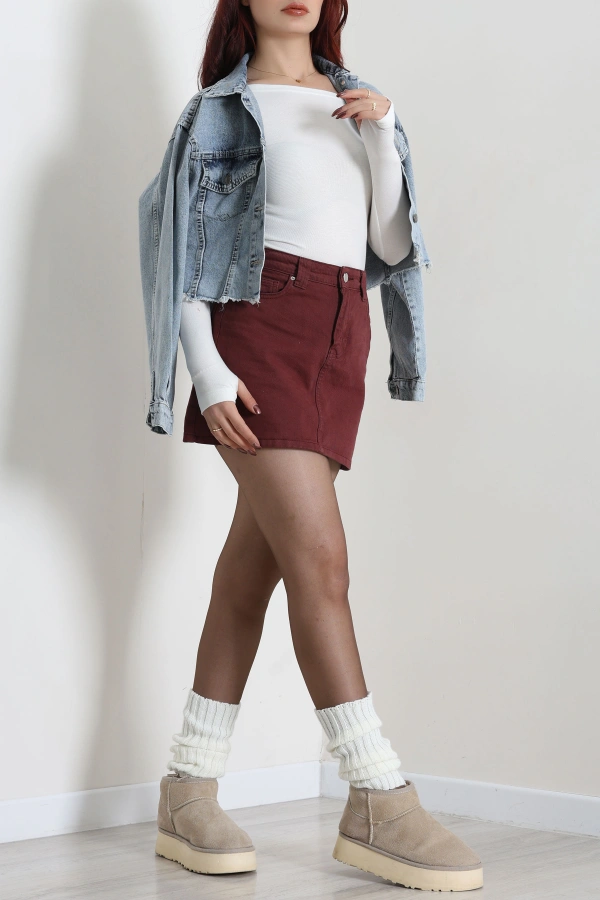 Kadın Mavi Crop Kot Ceket Karyıkama Detaylı Regular Fit 6