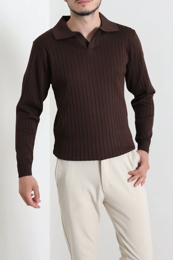 Polo Yaka Erkek Triko Sweat Kahve 5