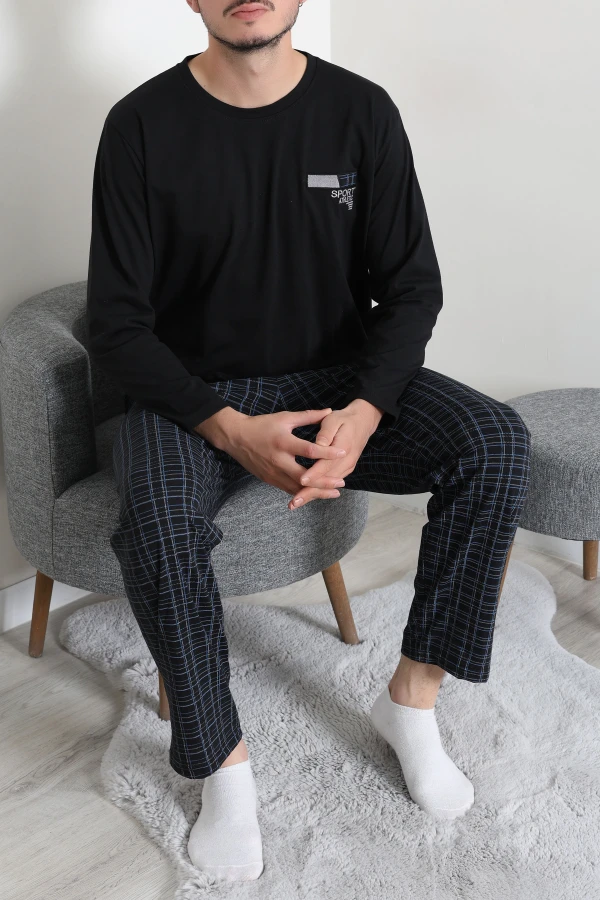 Süprem Ekose Erkek Pijama Takımı Siyah 3