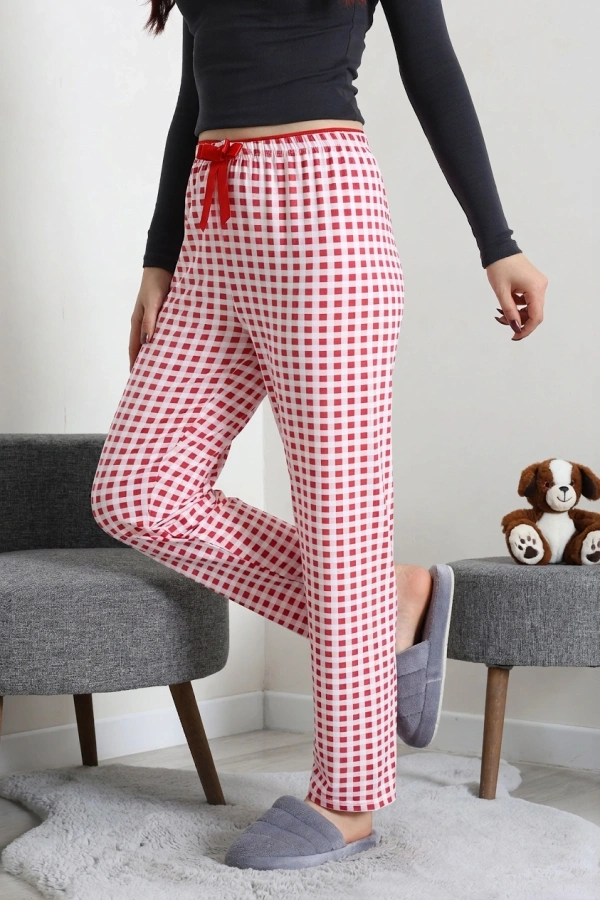 Kadın Pembe Havlu Kemerli Pijama Altı Rahat Kesim Pamuklu