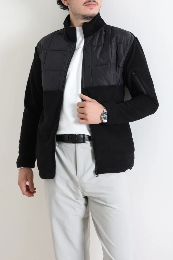 Kapitone Garnili Polar Erkek Mont Siyah 3