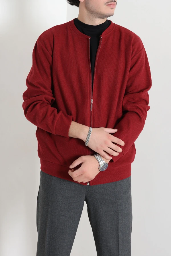 Fermuarlı Selanik Kumaş Erkek Sweat Bordo 5