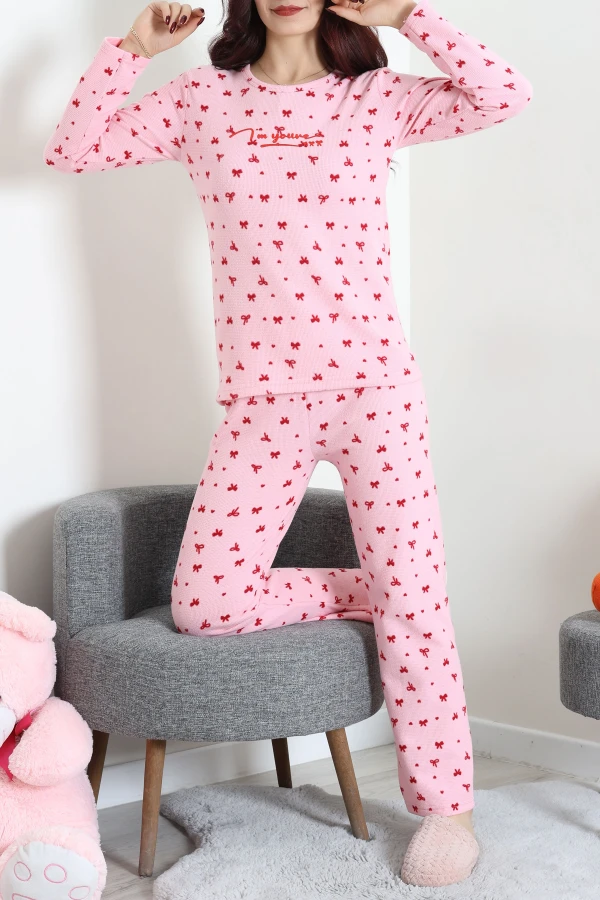 Waffle Pijama Takımı Pembe 4