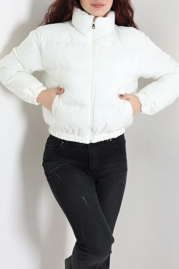 Beli Lastikli Şişme Mont Ekru 5