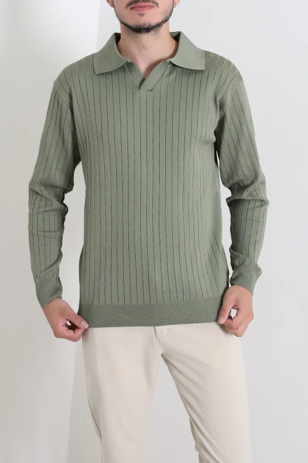 Polo Yaka Erkek Triko Sweat Haki 5