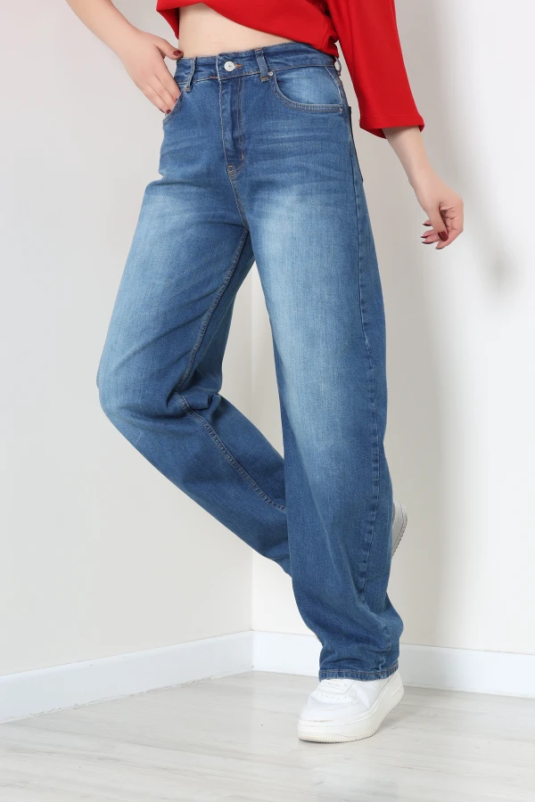 Kadın Mavi Baggy Fit Yüksek Bel Kot Pantolon 5