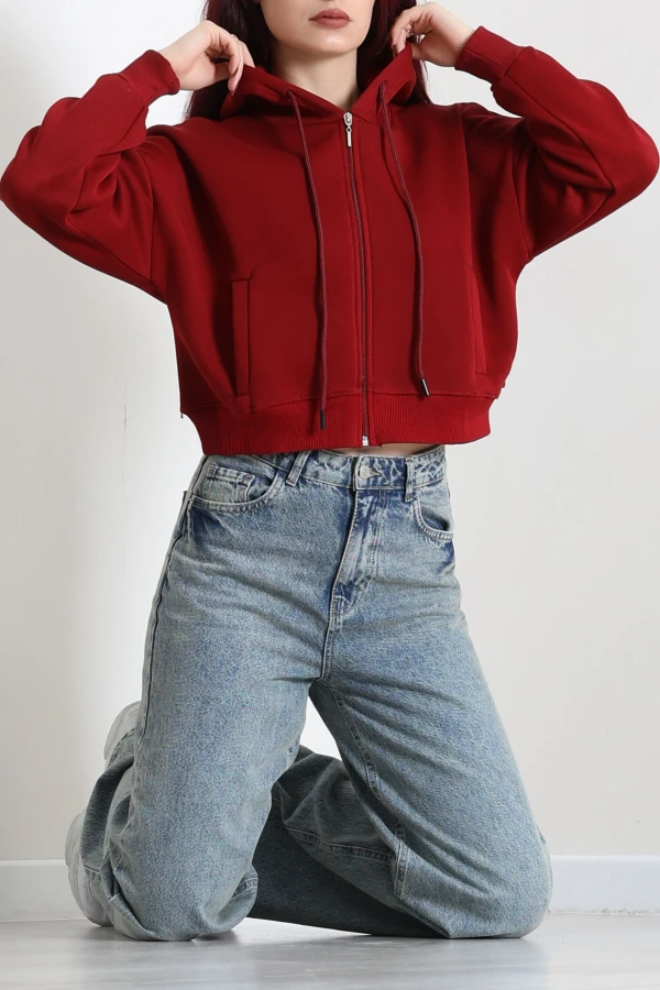 3 İplik Kompakt Oversize Fleto Cepli Sweat Bordo 2
