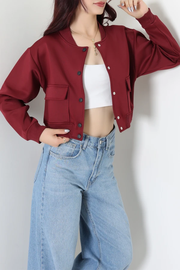 Scuba Kumaş Bomber Ceket Bordo 3