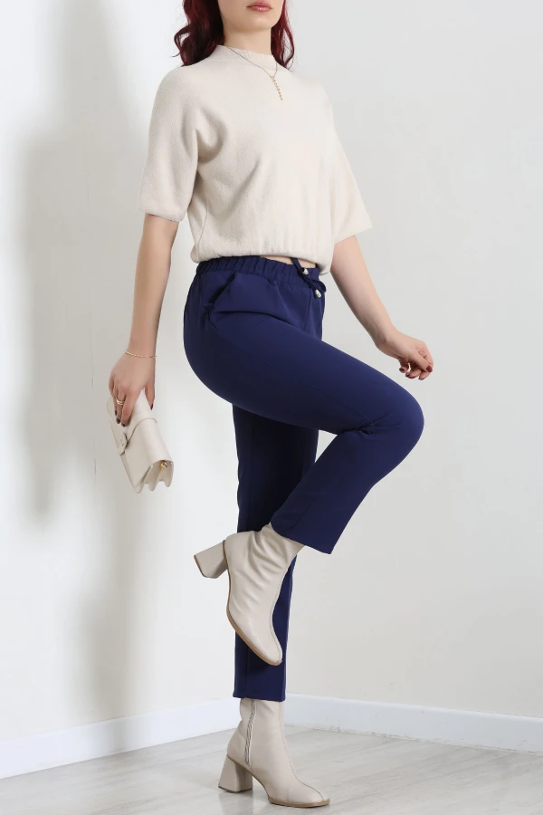 Kadın Lacivert Çift Bağcıklı Regular Fit Pantolon 6