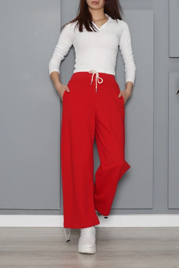 Kadın Kırmızı Paçası Klipsli Regular Fit Eşofman Altı 2
