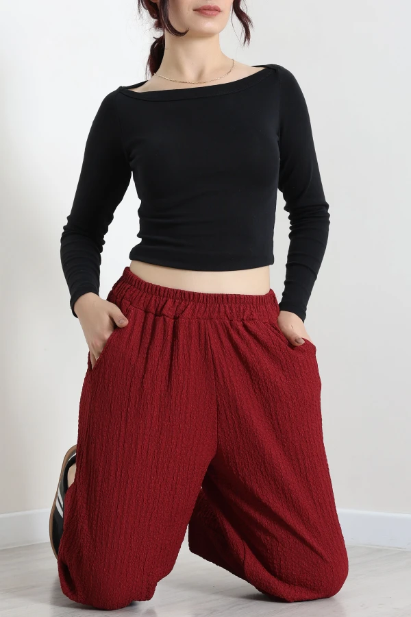 Beli Lastikli Bubble Pantolon Bordo 3