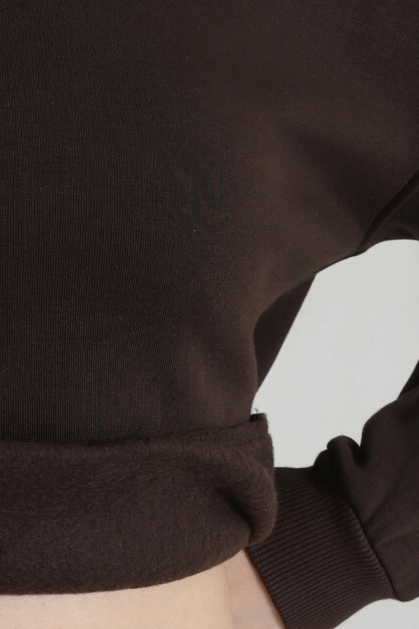 Kadın Kahve 3 İplik Bisiklet Yaka Şardonlu Sweatshirt 7