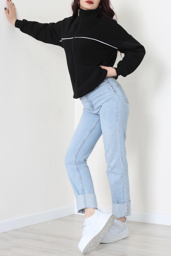 3 İplik Kompakt Oversize Biye Detaylı Sweat Siyah 4