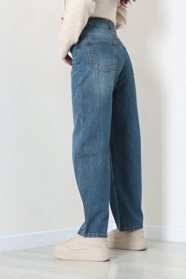 Kadın Yeşil Barrel Fit Yüksek Bel Kot Pantolon 7