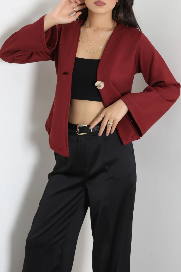 Kimono Kol Scuba Ceket Bordo 5
