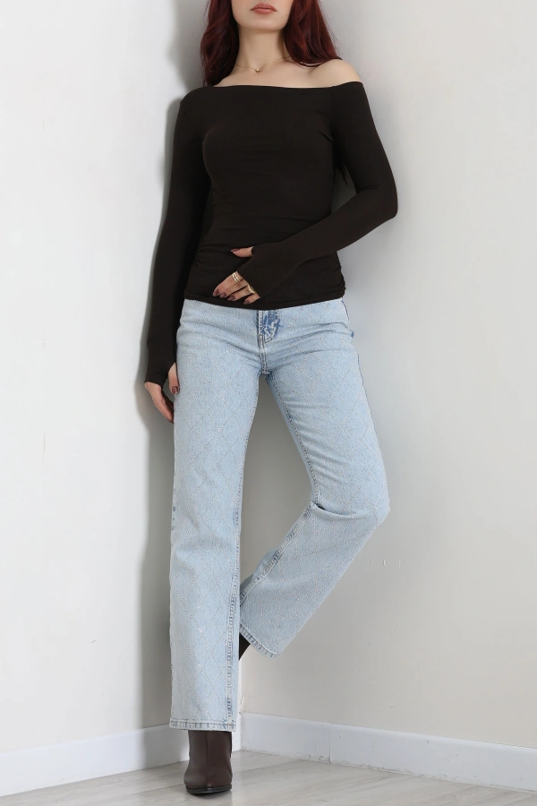 Kadın Acıkahve Omuz Açık Parmak Geçmeli Basic Body 5