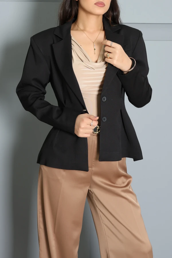Pens Detay Blazer Ceket Siyah 4