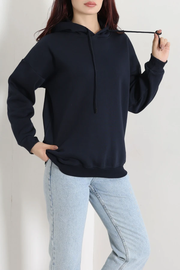 3 İplik Kapşonlu Sweat Lacivert 5