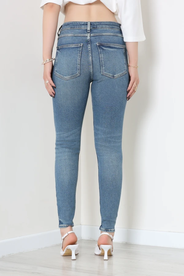 Kadın Mavi Dar Paça Yüksek Bel Kot Pantolon Slim Fit 7